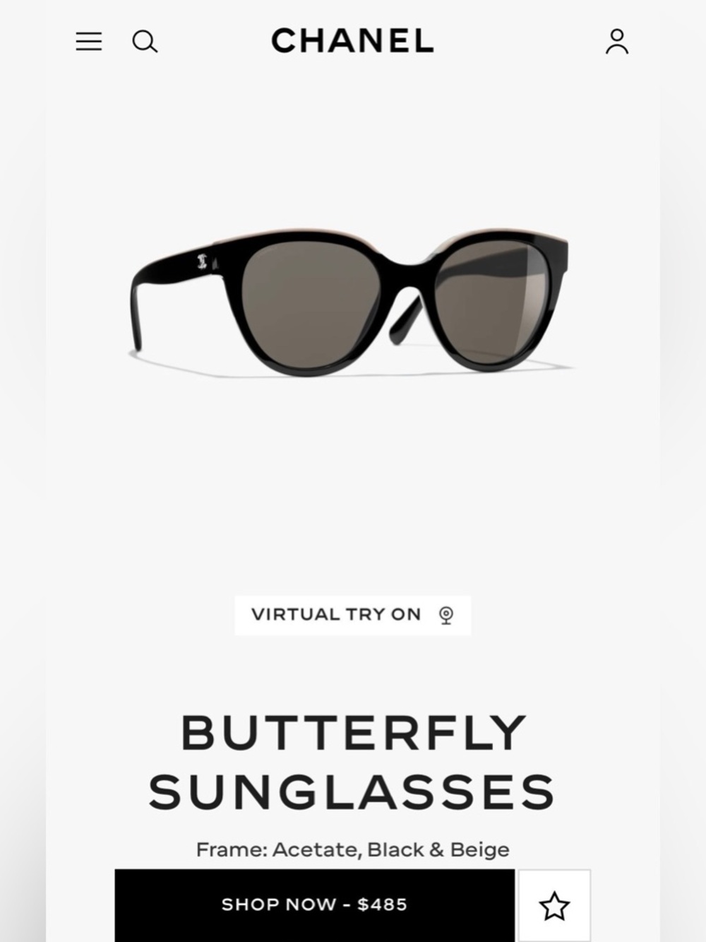 CHANEL Black & Beige Butterfly Sunglasses